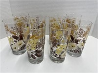 Set of 8 floral themed glasses