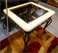 Metal Frame Side Table With Beveled Glass Inset