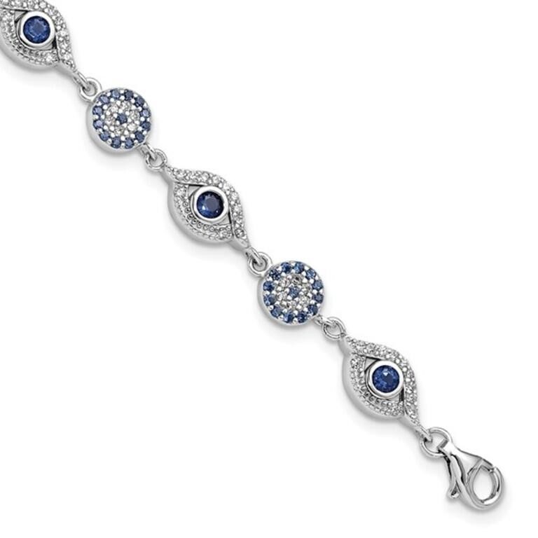 Silver Blue White Crystal Evil Eye Bracelet