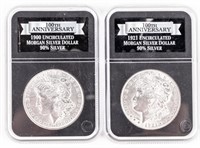 Coin 2 Morgan Silver Dollars, PCS,1900+1921, BU