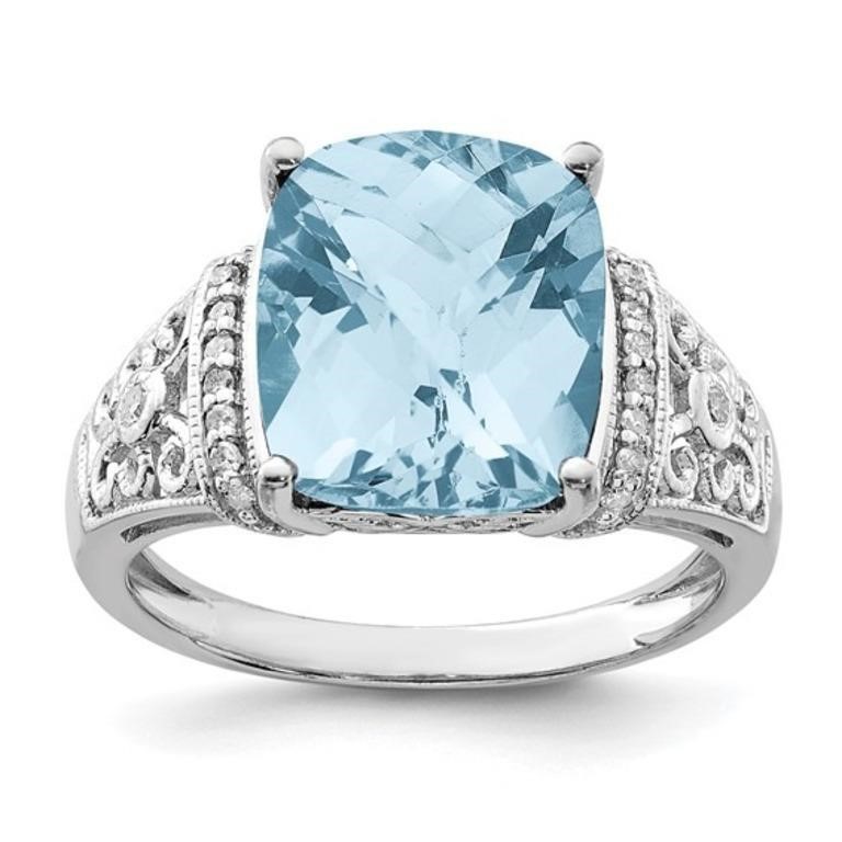 Sterling Silver Diamond and Sky Blue Topaz Ring