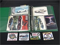 Binder 8 pages patches & olds Hurst post card etc