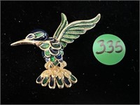 Hummingbird Pin Cobalt Blue & Emerald Green