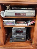 Aiwa stereo w/ speakers, DVD player, VHS player &