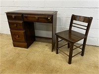 Single Wooden Pedestal Desk w/ Chair