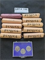 10 Rolls 1950s Wheat Pennies & More