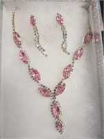COSTUME PINK STONE NECKLACE/EARRING SET