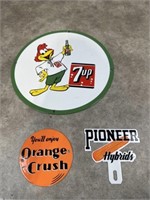 Porcelain 7 Up and Orange Crush Signs and Metal