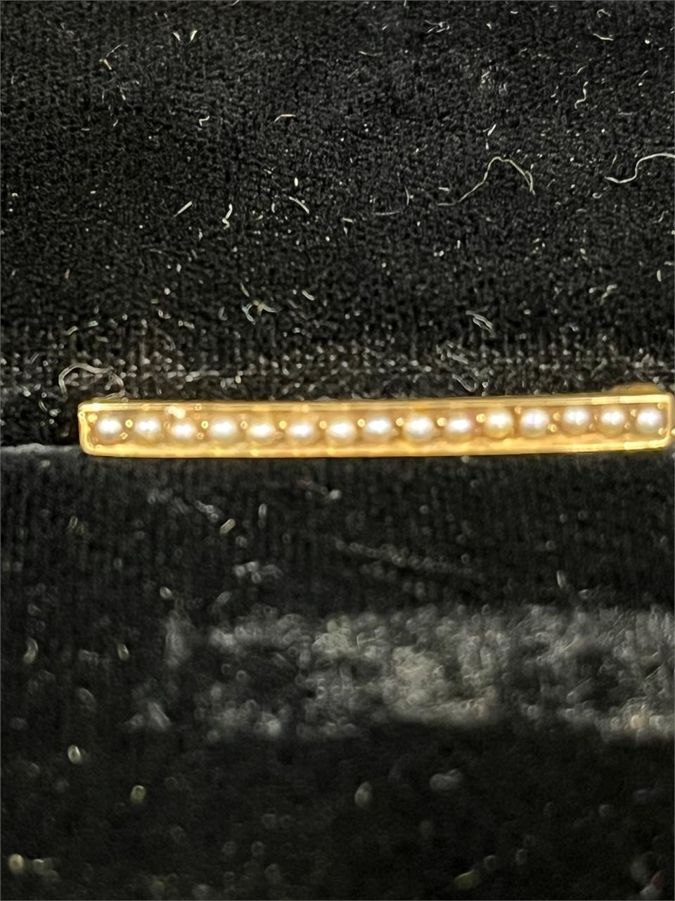 14K Yellow Gold Bar Pin w/ Sm. Pearls