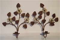 Metal Candle Holder (2x) Lot Wall Hang Flowers 14"