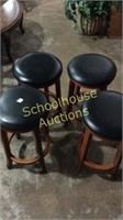 Black Leather Bar Stools x4 with wood legs 25H