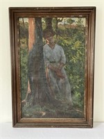 Antique Impressionist Oil Painting Lady in