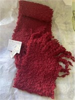Red hand woven Alpaca Boucle scarf- new