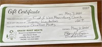$25 Gift certificate from Grass Root Meats