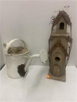 Metal Watering Can & Bird House