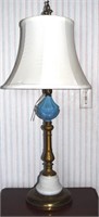 Vintage blue glass lightning rod ball table lamp