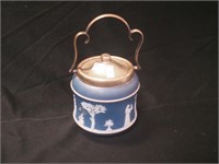 Blue Jasperware biscuit barrel by Wedgwood