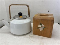 Vintage Wooden Box & Teapot