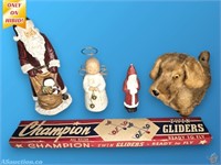 1 Champion Glider, Wind-up Doggie AS IS + Santas