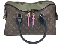 Brown Monogram Leather Green/Pink Accents Tote