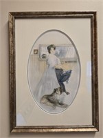 Framed print of a lady with her dog