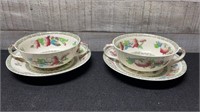 2 Indian Tree Johnson Bros Soup Bowls With Saucers