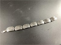 Sterling silver Tlingit bracelet, 7" long, total w