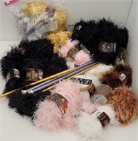 Knitting Needles & Large Lot of Eyelash / Fur Yarn