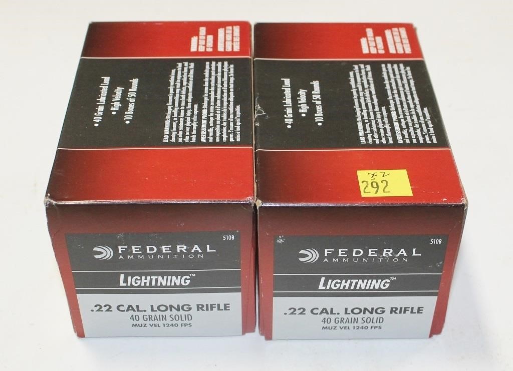 2- Boxes Federal Lightning .22LR 40-grain, 500 | Hessney Auction Co. LTD.