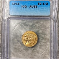 1915 $2.50 Gold Quarter Eagle ICG - AU55