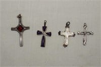 Four Sterling Cross Pendants