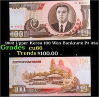 1992 Upper Korea 100 Won Banknote P# 43a Grades Ge