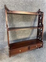 SOLID MAHOGANY 2 DRAWER HANGING WHAT-NOT SHELF