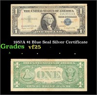 1957A $1 Blue Seal Silver Certificate Grades vf+