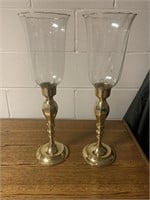Pair of Brass Candlestick holders w/glass globes