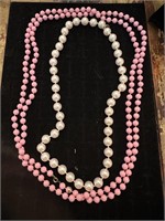 2 vintage pink bead necklace