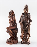 2 Assorted Chinese Wood Carved Statues