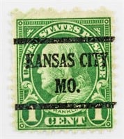 Rare 1C Franklin Kansas City MO Green Stamp 596