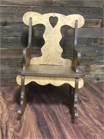 Vintage Solid Wood Childs Rocking Puzzle Chair