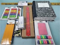 Office supplies: rulers, erasers, staples,
