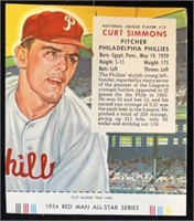 1954 #12N Curt Simmons Red Man Tobacco Card