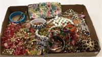 Box tray lot of costume and vintage jewelry