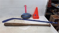 6 Small Toy Marking Cones, Hockey Stick, Baseball