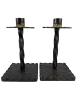 MCM Cast iron candleholders by R.E.Lesson