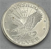 (KK) 1987 Silver Round Sunshine 1oz Coin