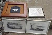 3 Framed Guernsey Reproduction Prints & A White