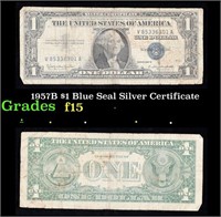 1957B $1 Blue Seal Silver Certificate Grades f+