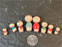 8 vtg Japanese wood Kokeshi dolls miniatures
