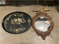 Vintage Floral Painted Metal Tray, Eagle Mirror.