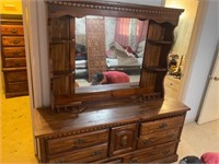 Heavy oak dresser and mirror